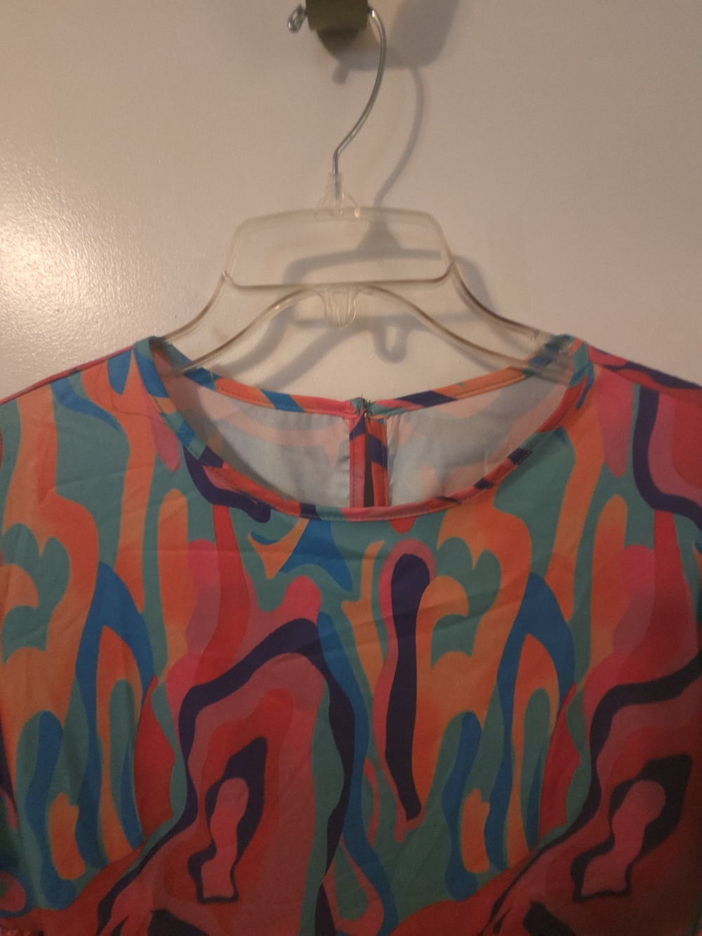 SHEIN Multicolor Abstract Print Tiered Casual Dress - Turquoise, Pink, Orange - Picture 4 of 6